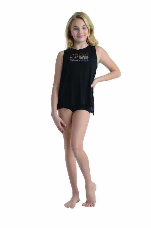 DanzNmotion &quot;More Dance&quot; Twist Front Tie Back Shirt