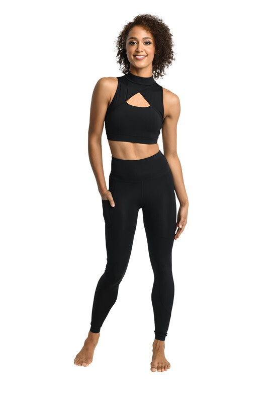 DanzNmotion Devanna Noir Mock T-Neck Top