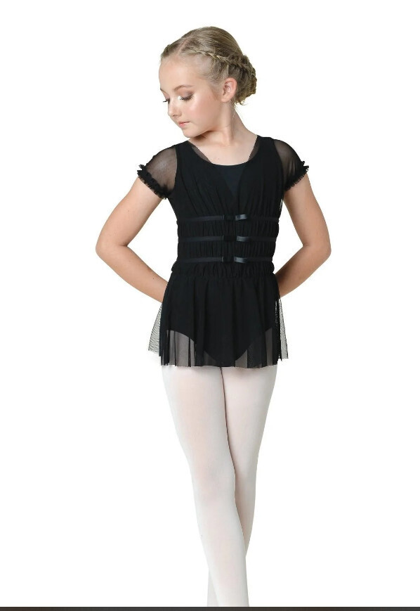 Danzshuz Willow - Ruffle Trim Cap Sleeve Dress - Child, Color: Black, Size: 2/4