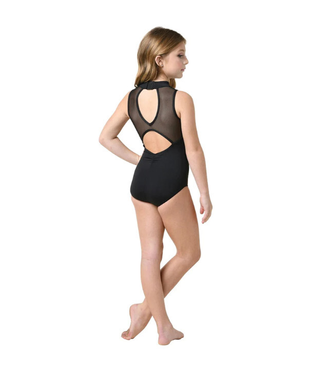 DanzNmotion Halter Sheer Back Leo - Child, Color: Black, Size: 6x-7