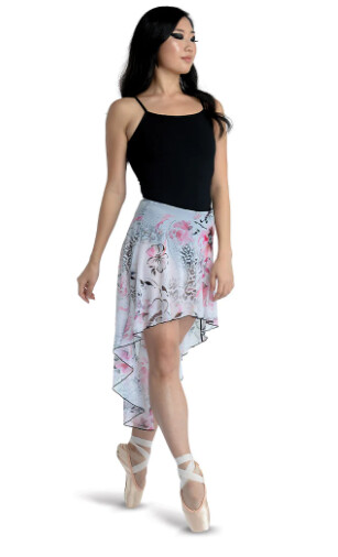 DanzNmotion Long High-Low Floral Skirt, Color: Floral White, Size: Petite/Small