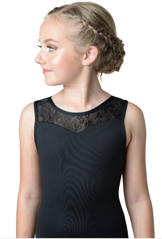 Danzshuz Tank Lace Back Leo - Child, Color: Black, Size: 4-6