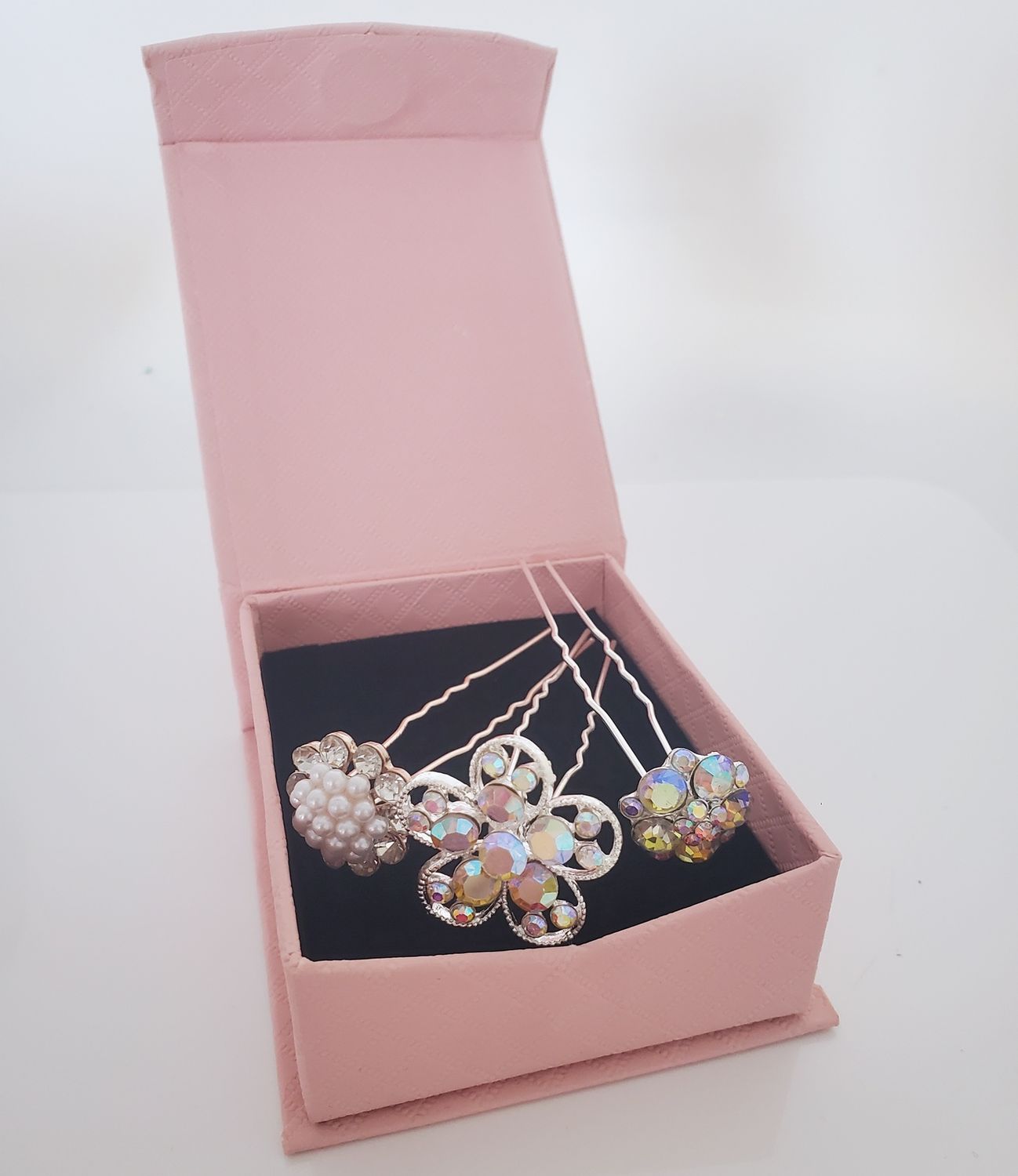 Rhinestone Hair Pins with Mint Green Gift Box