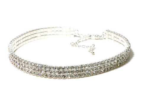 FH2 3 Row Rhinestone Choker, Color: Crystal, Size: Child