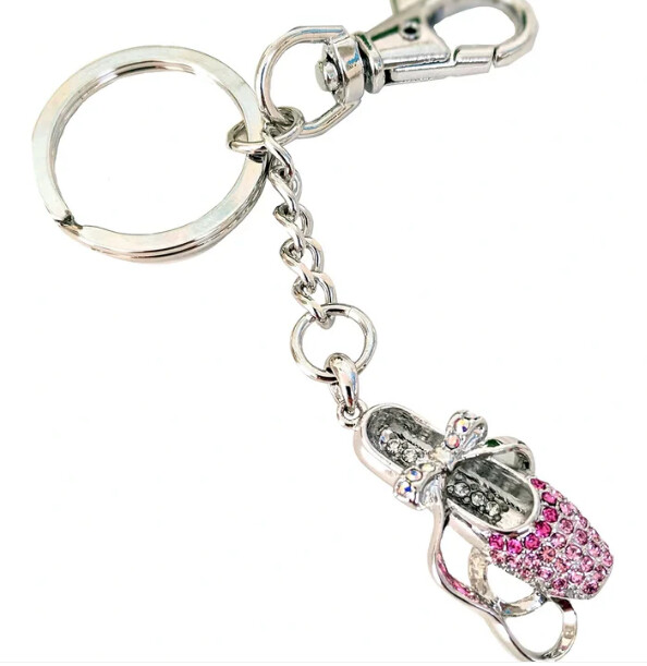 Rhinestone Pointe Shoe Keychain, Color: Pink