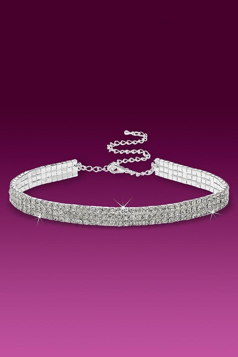 3-Row Stretch Rhinestone Choker Necklace