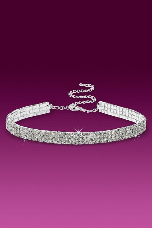 3-Row Stretch Rhinestone Choker Necklace