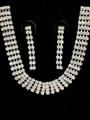 Rhinestone Jewelry 4 Row Rhinestone Choker and Earings