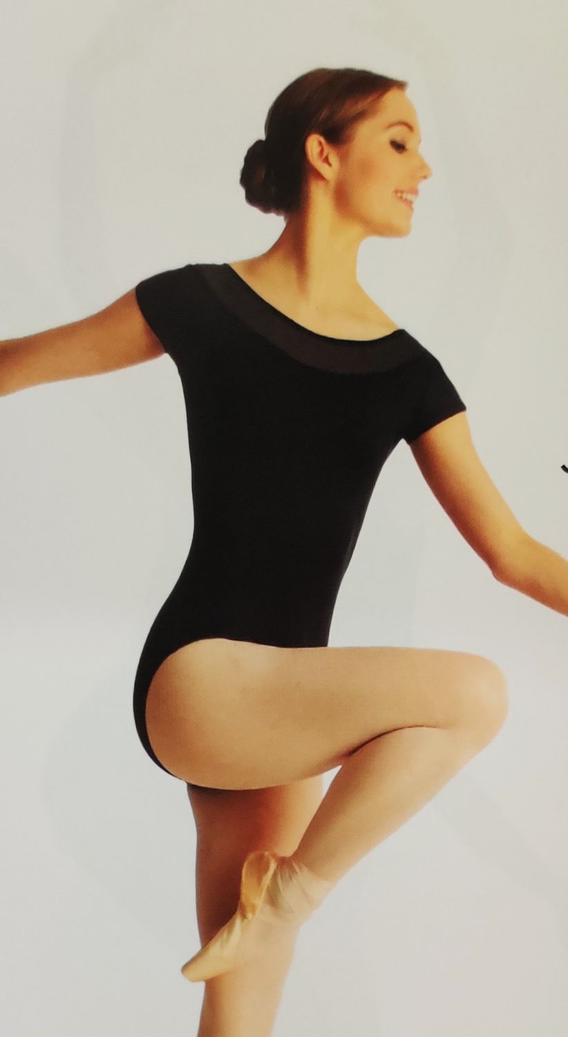 Gaynor Minden Juliet Cap Sleeve Leotard, Color: Black, Size: Petite