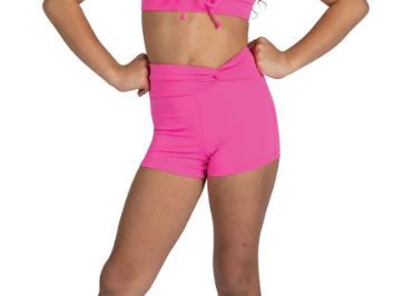 DanzNmotion Twist Waist Short - Child , Color: Neon Pink, Size: 4/6