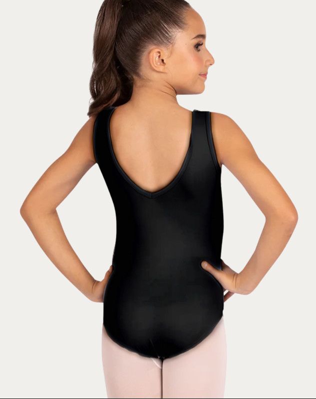Ari V-Tank Princess Seam Child Leotard, Color: Black, Size: 2/4