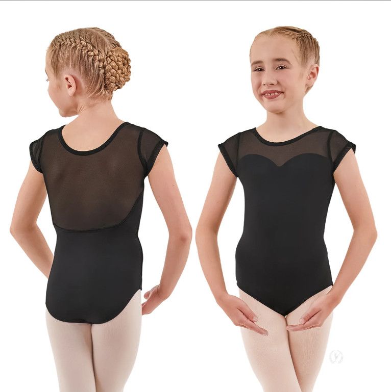 Eurotard Girls Silhouette Mesh Sweetheart Leotard, Color: Black, Size: Small