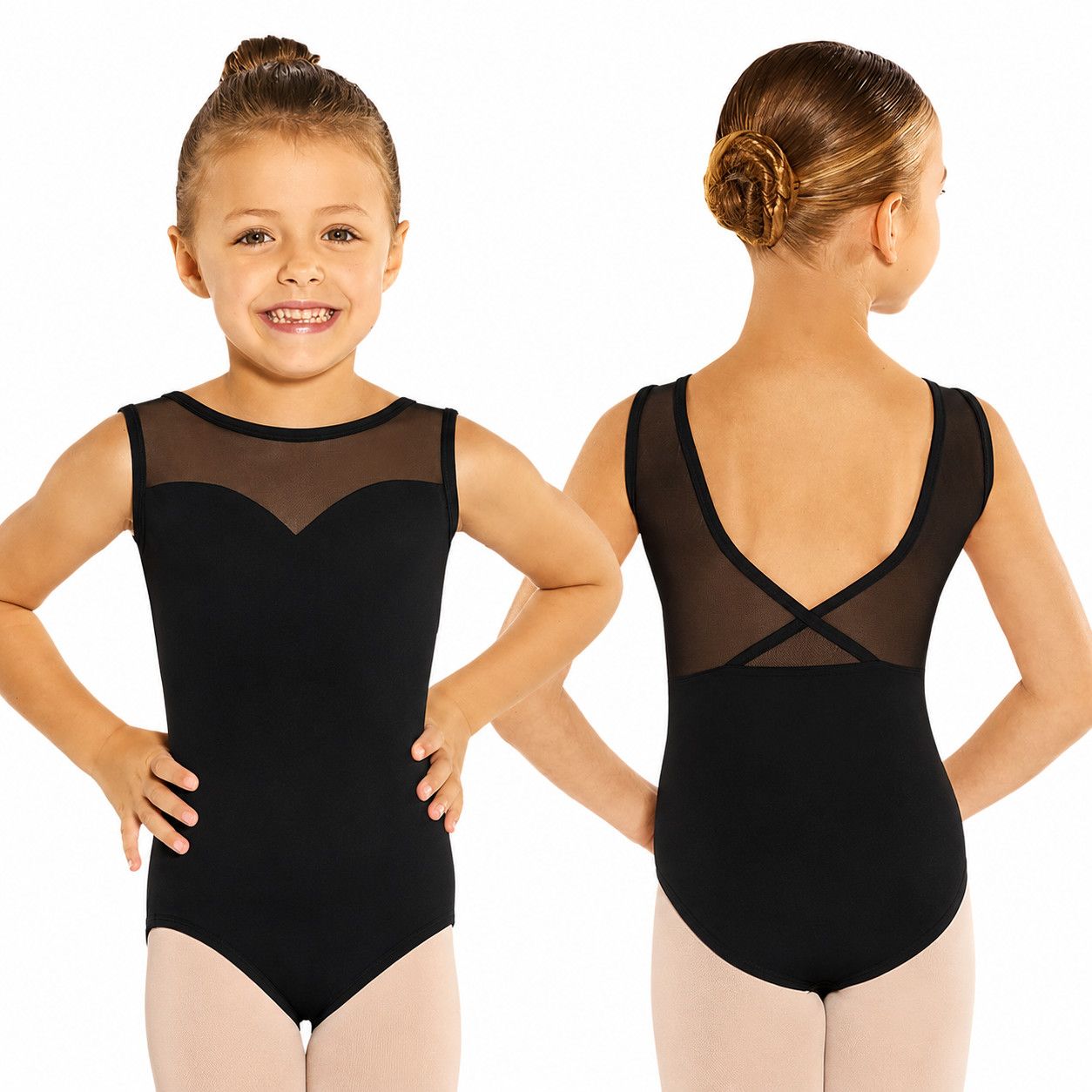 Eurotard Girls Silhouette Mesh Sweetheart Tank Leotard, Color: Black, Size: Small