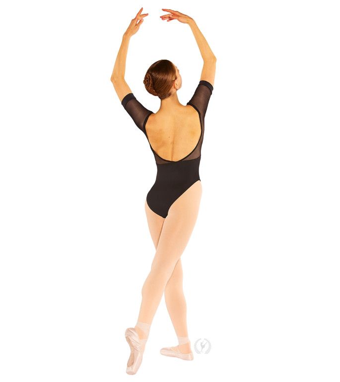 Eurotard Womens Silhouette Mesh V Front Short Sleeve Leotard, Color: Black, Size: X Small