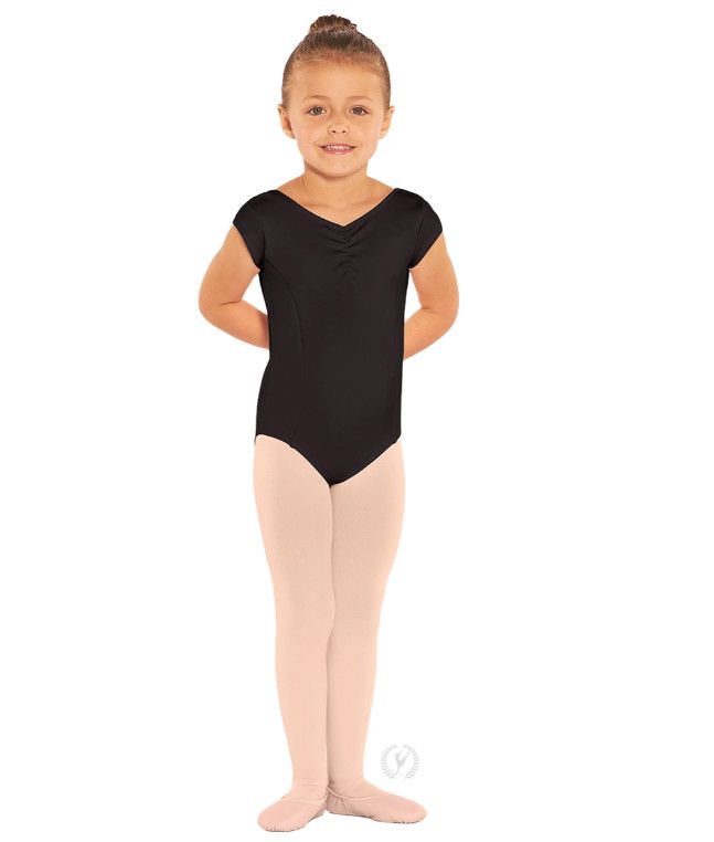 Eurotard Girls Microfiber Princess Seam Cap Sleeve Leotard, Color: Black, Size: Medium
