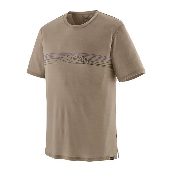 M&#39;s Cap Cool Merino Blend Graphic Shirt, Color: Strata Stripe: Seabird Grey, Size: S