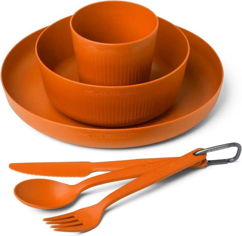 Camp Dinnerware Set with Mesh Sack, Color: Burnt Orange