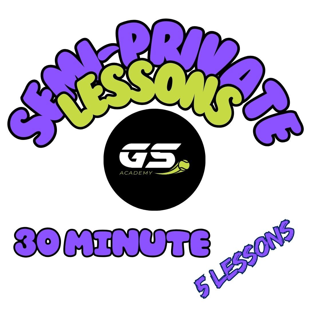 30 minute semi-private tennis lessons, 5 lessons (price per player) 30 minute semi-private tennis lessons, 5 lessons (price per player)