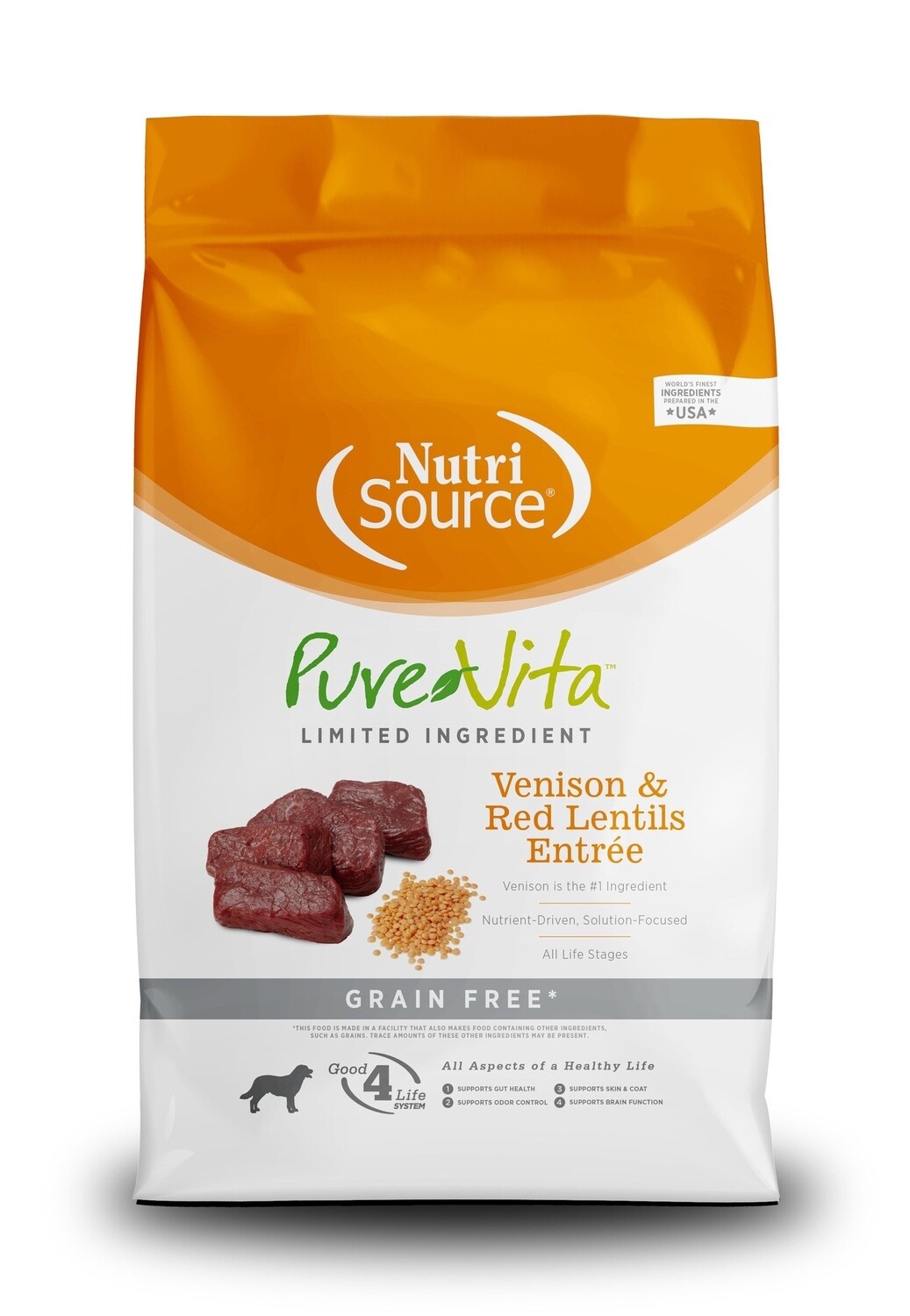 PureVita Venison and Red Lentils Grain Free Dry Dog Food, Size: 4LB