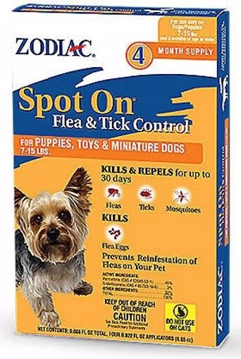 Zodiac Spot On Flea &amp; Tick Control for Dogs and Puppies, Dog Size: 7 to 15LB