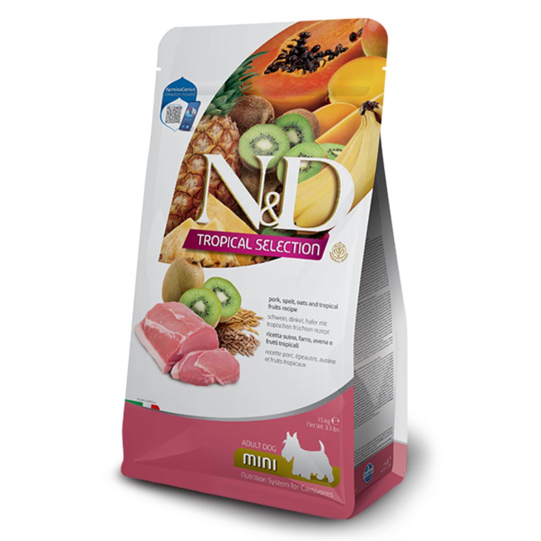 Farmina N&amp;D Tropical Selection Pork, Spelt, Oats, and Tropical Fruits Dry Dog Food, Kibble Size: Mini, Package Size: 3.3LB