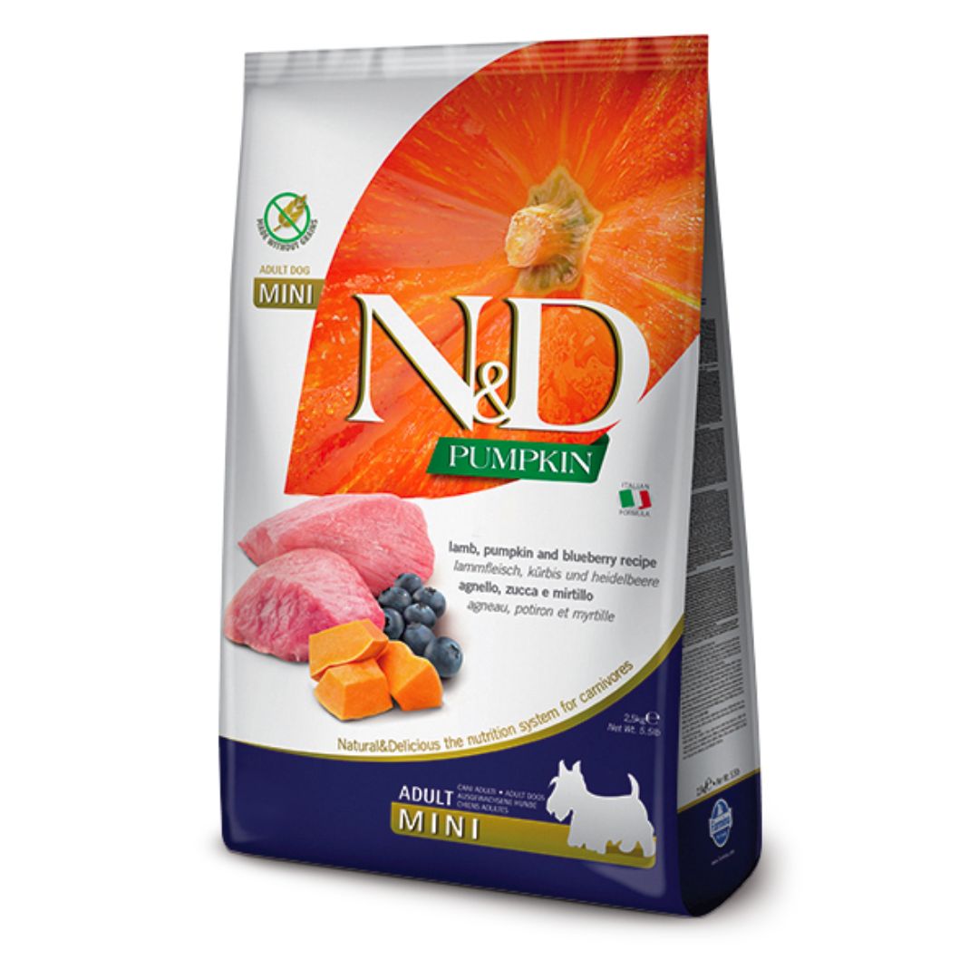 Farmina N&amp;D Pumpkin, Lamb, and Blueberry Dry Dog Food, Kibble Size: Mini, Package Size: 5.5LB