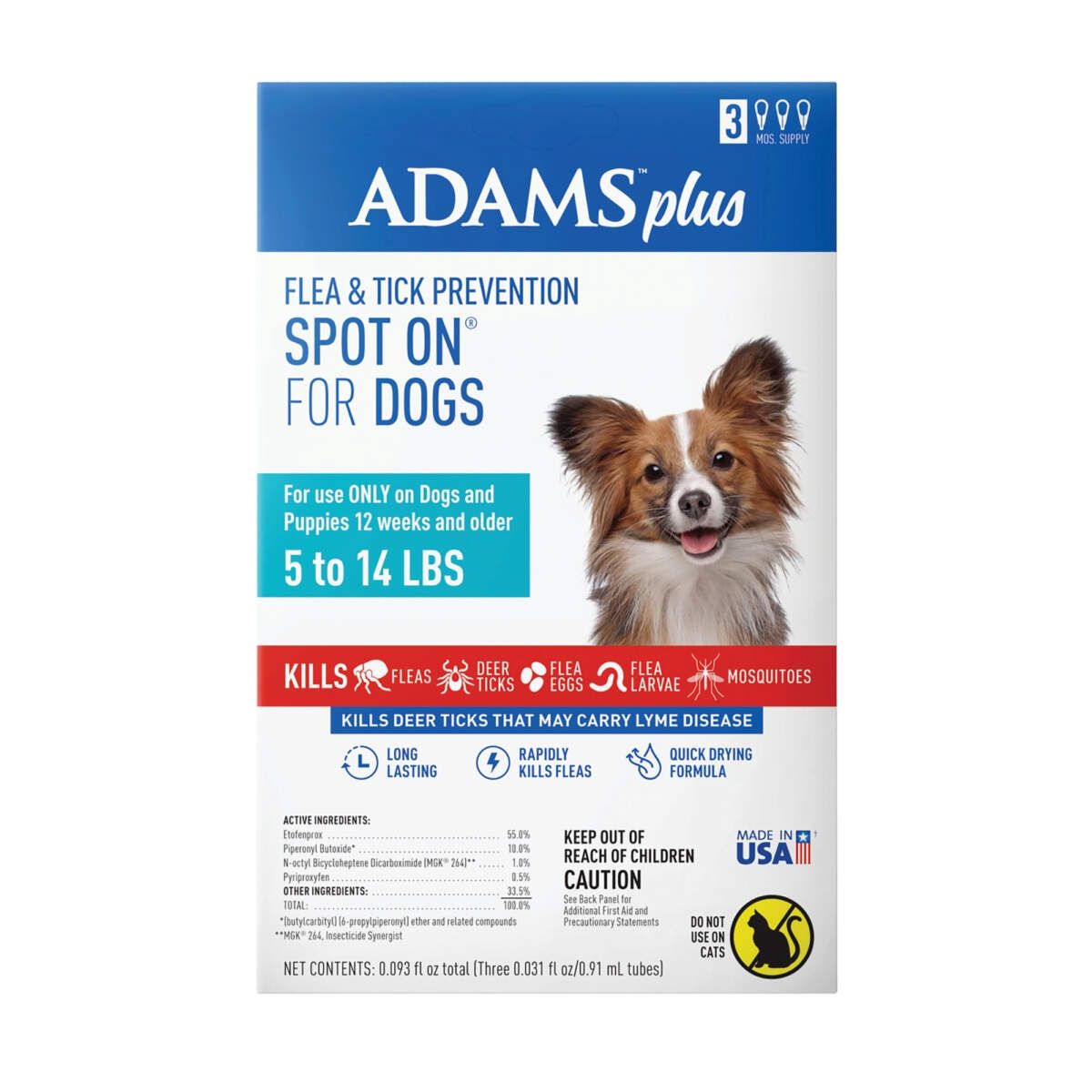 Adams Plus Flea &amp; Tick Prevention Spot On for Dogs, Dog Size: 5 to 14lbs