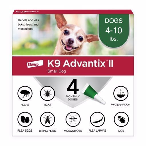 K9 Advantix II Flea, Tick, and Mosquito Prevention for Dogs, Dog Size: 4 to 10lbs, Package Size: 4 Monthly Doses