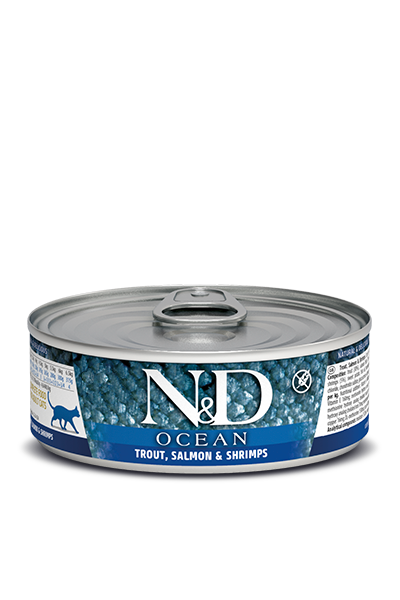 Farmina N&amp;D Ocean Trout, Salmon, and Shrimp Wet Cat Food, Size: 2.5oz