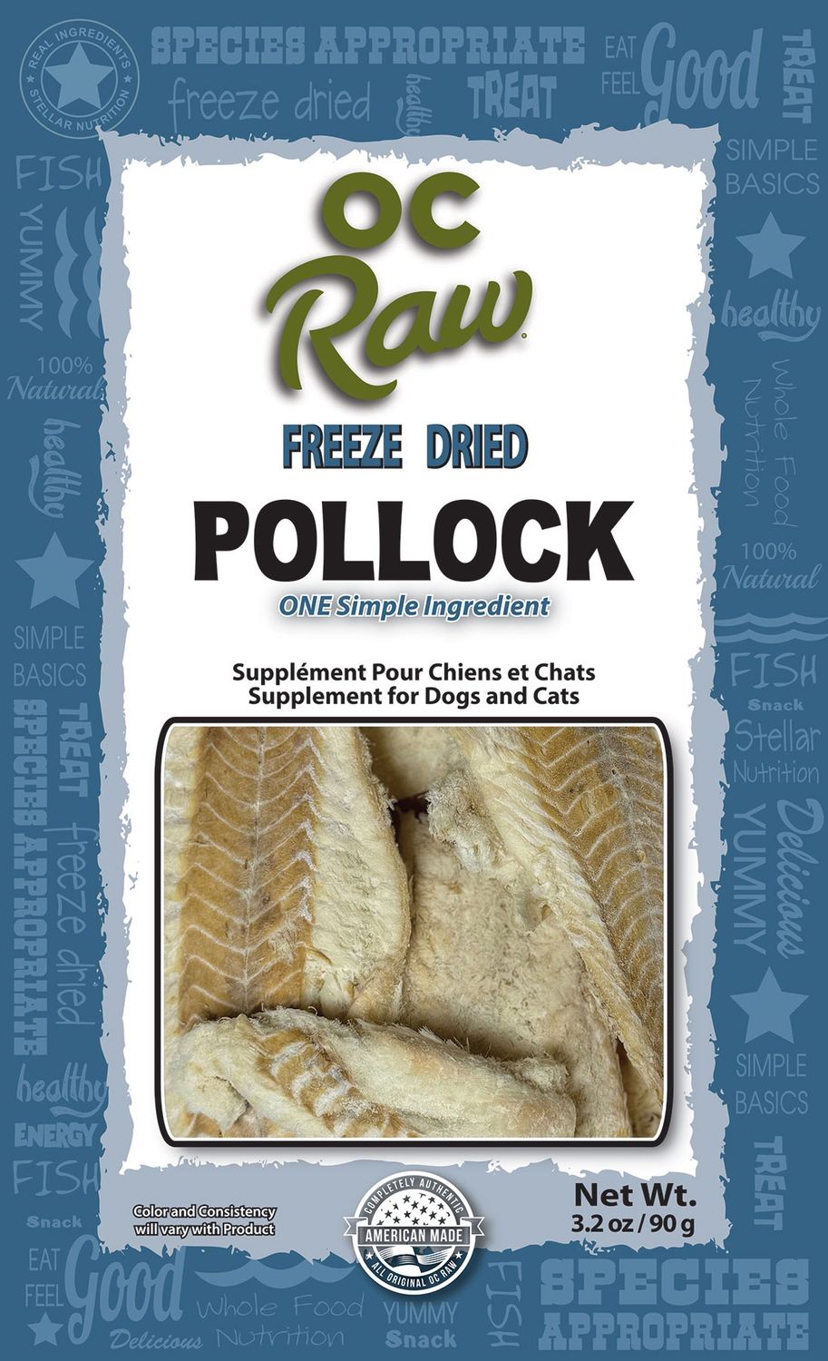 OC Raw Freeze Dried Pollock Dog and Cat Treats, Package Size: 3.2oz