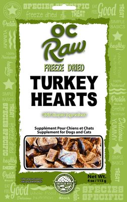 OC Raw Freeze Dried Turkey Hearts Dog and Cat Treats