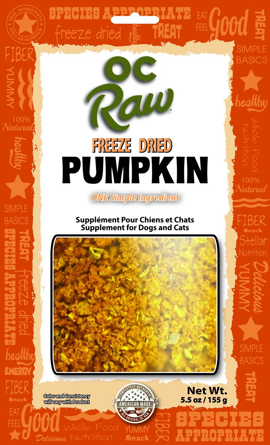 OC Raw Freeze Dried Pumpkin Supplement for Dogs and Cats, Package Size: 5.5oz
