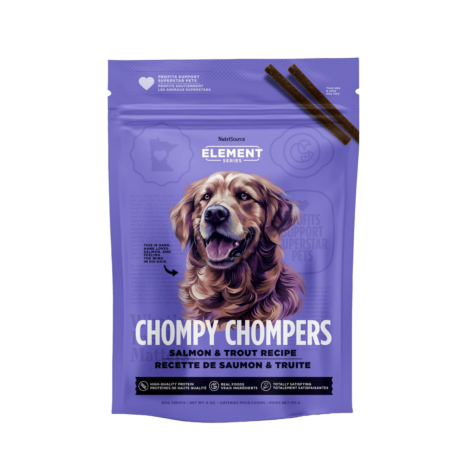 NutriSource Element Chompy Chompers Salmon &amp; Trout Dog Treats, Package Size: 6oz