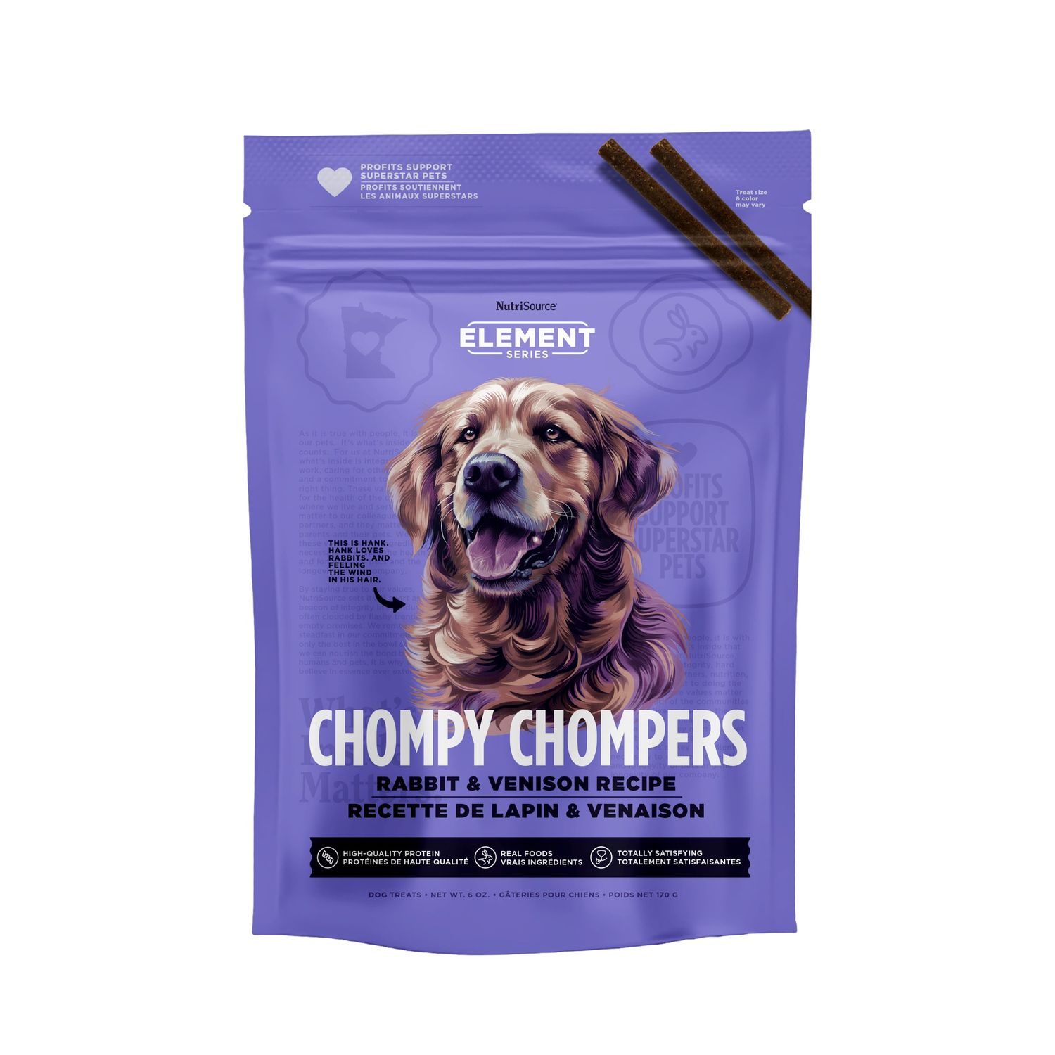 NutriSource Element Chompy Chompers Rabbit &amp; Venison Dog Treats, Package Size: 6oz