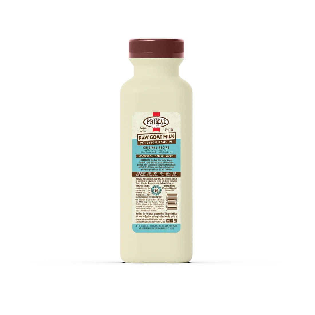 Primal Raw Goat Milk for Cats &amp; Dogs Original Recipe, Size: 32oz