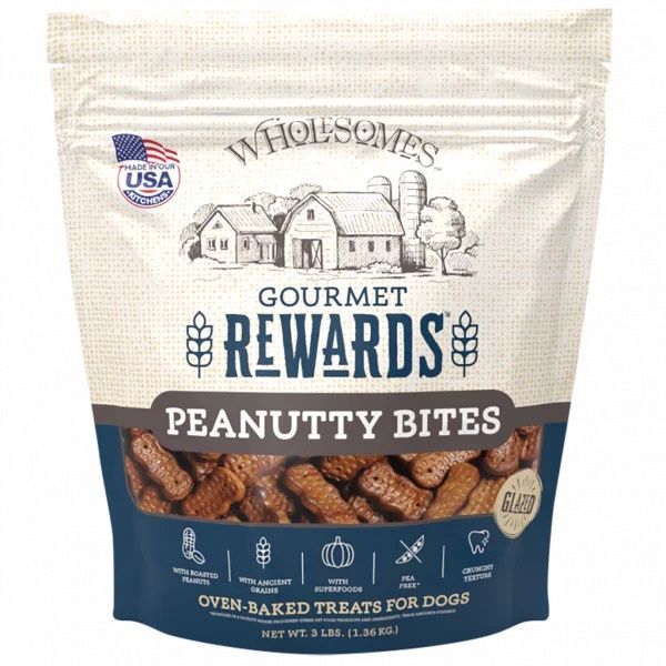 Wholesomes Gourmet Rewards Peanutty Bites Biscuits Dog Treats 3lb.