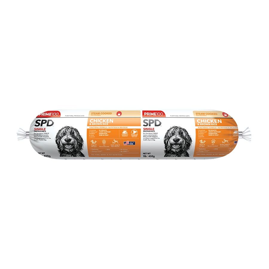 Prime100 SPD Chicken &amp; Brown Rice Fresh Dog Food Roll, Size: 1lb