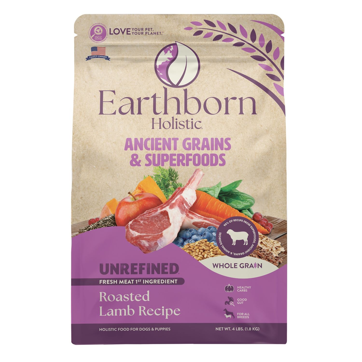 Earthborn Holistic Unrefined Roasted Lamb Dry Dog Food, Size: 4lb