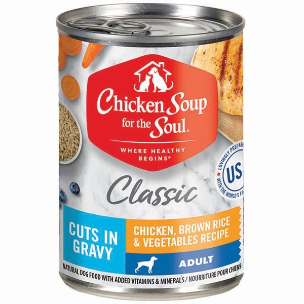 Chicken Soup for the Soul Classic Adult Chicken, Brown Rice &amp; Vegetables Cuts in Gravy Wet Dog Food, Size: 13oz