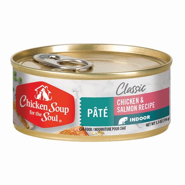 Chicken Soup for the Soul Classic Indoor Cat Chicken &amp; Salmon Pâté Wet Cat Food, Size: 5.5oz