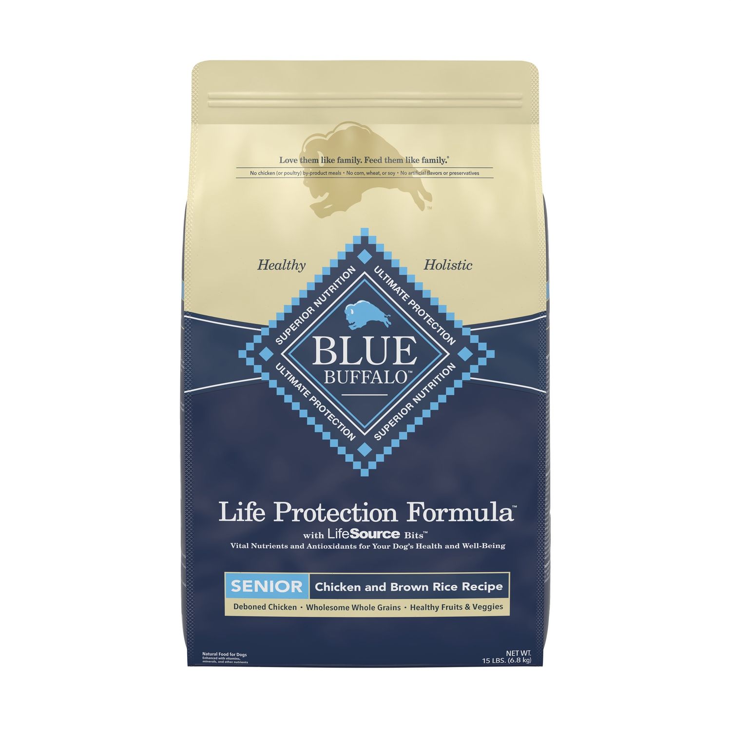 Blue Buffalo Life Protection Formula Senior Chicken &amp; Brown Rice Dry Dog Food, Size: 15lb
