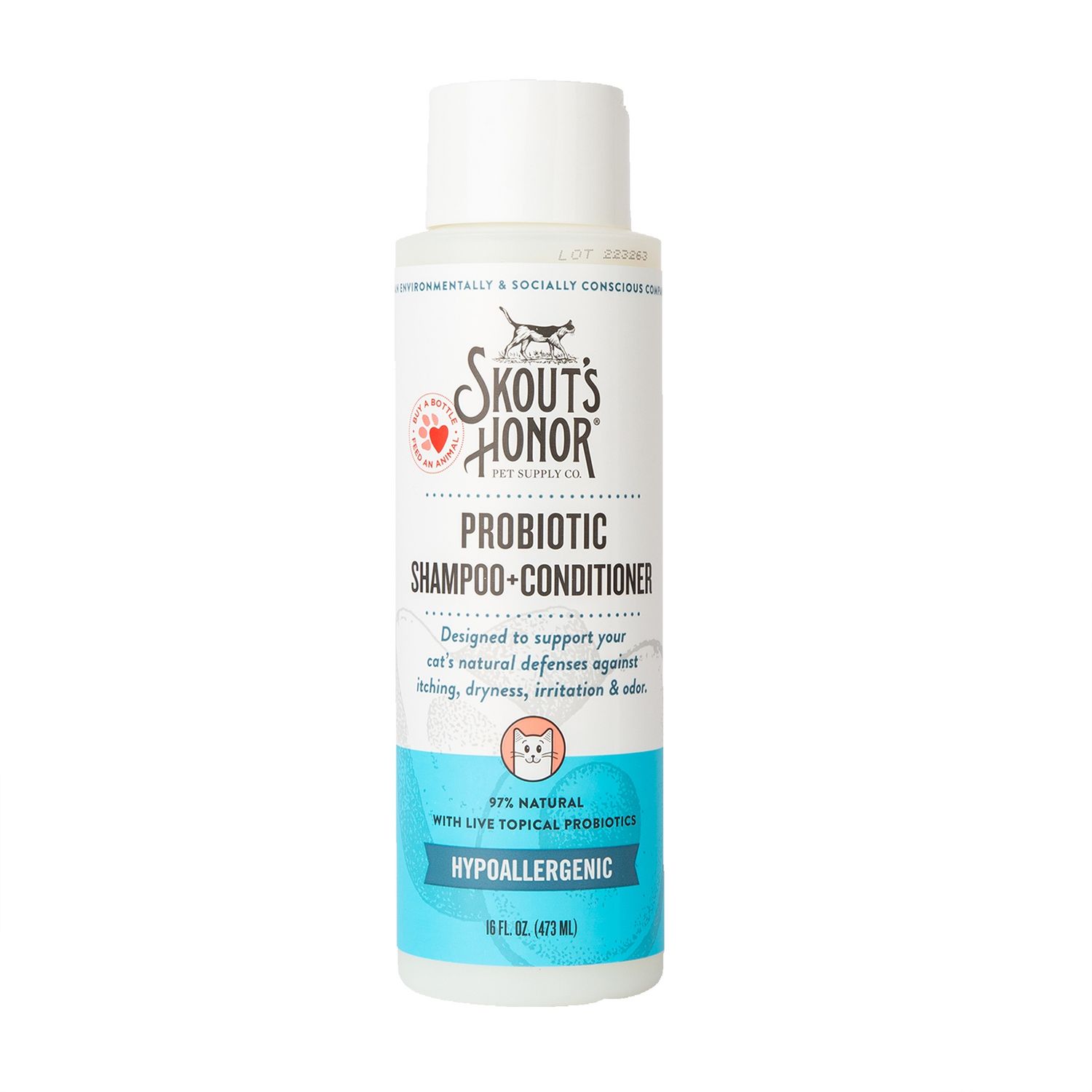 Skout&#39;s Honor Cat Probiotic Shampoo &amp; Conditioner, Size: 16oz, Scent: Fragrance Free