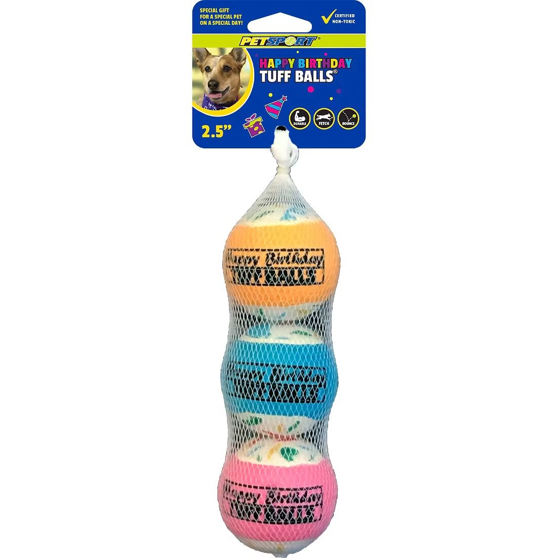 Petsport Happy Birthday Tuff Ball 2.5&quot; 3-Pack Dog Toy