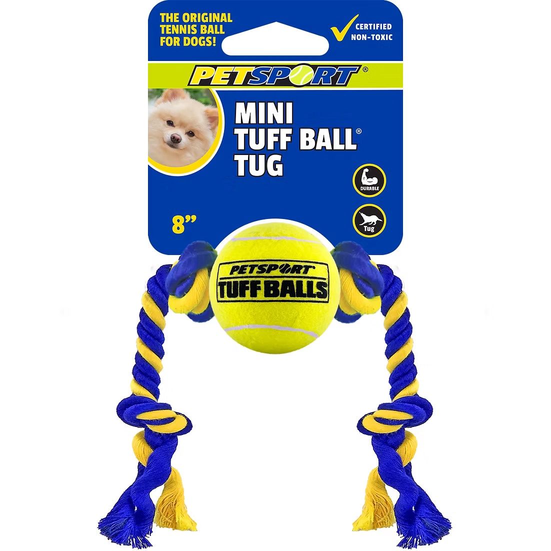 Petsport Mini Tuff Ball Tug 9&quot; Rope with 1.5&quot; Tuff Ball Dog Toy