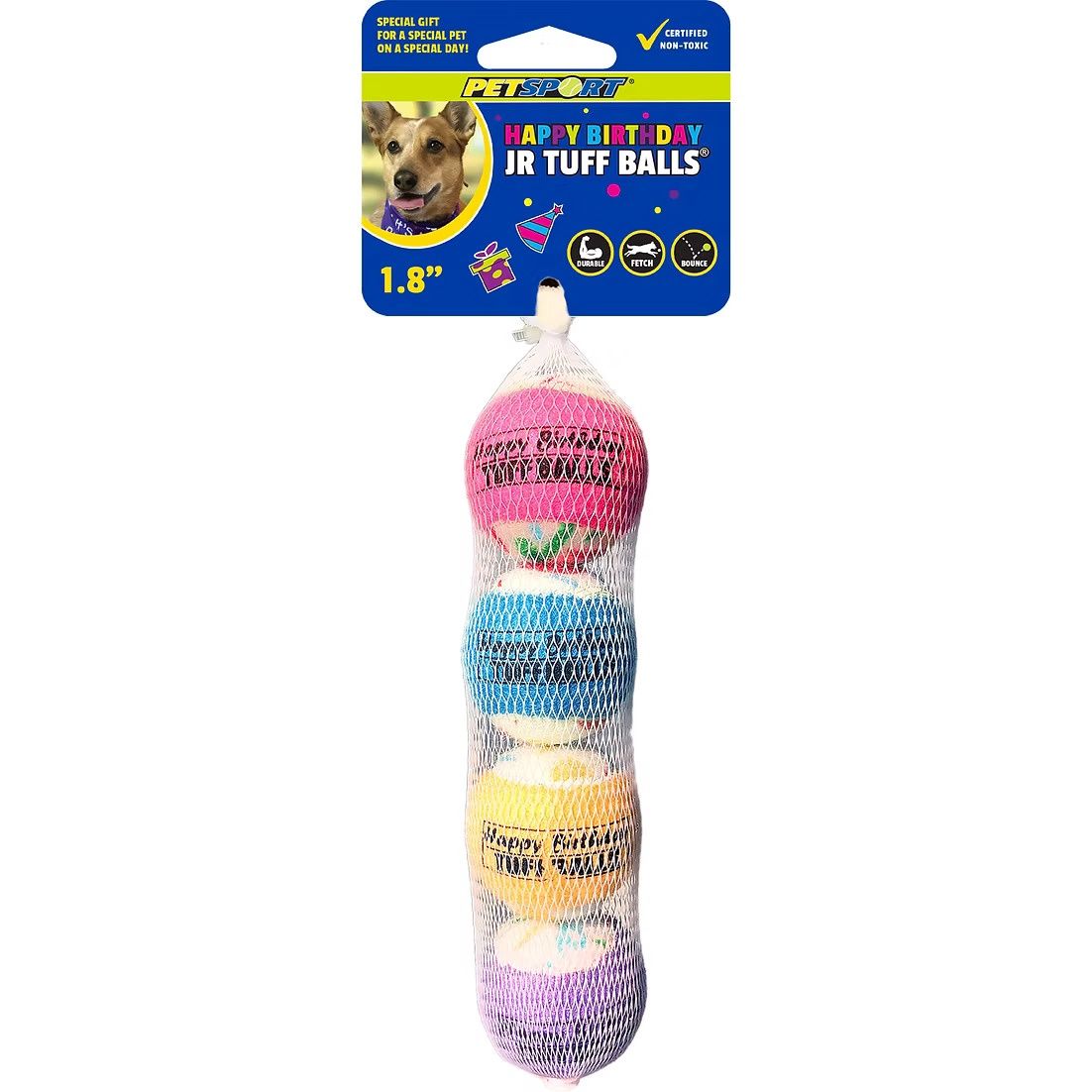 Petsport Happy Birthday Jr. Tuff Ball 1.8&quot; 4-pack Dog Toys