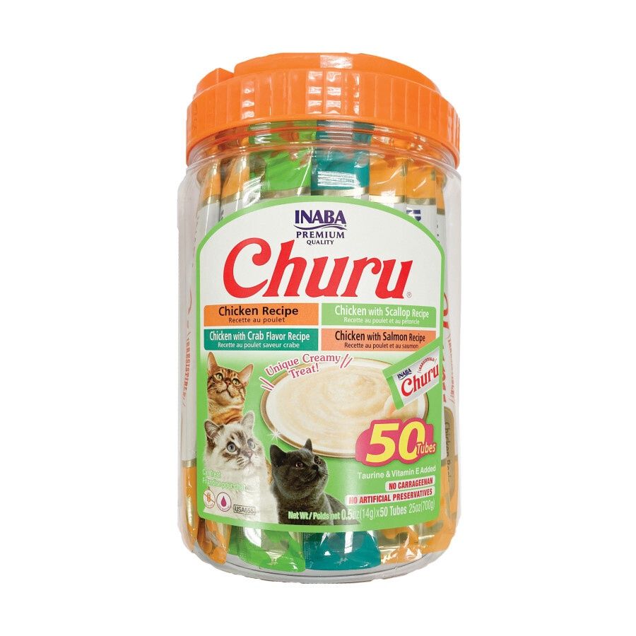 Inaba Churu Puree Lickable Chicken &amp; Seafood Variety Pack Cat Treats, 0.5oz. tube,  50 count jar