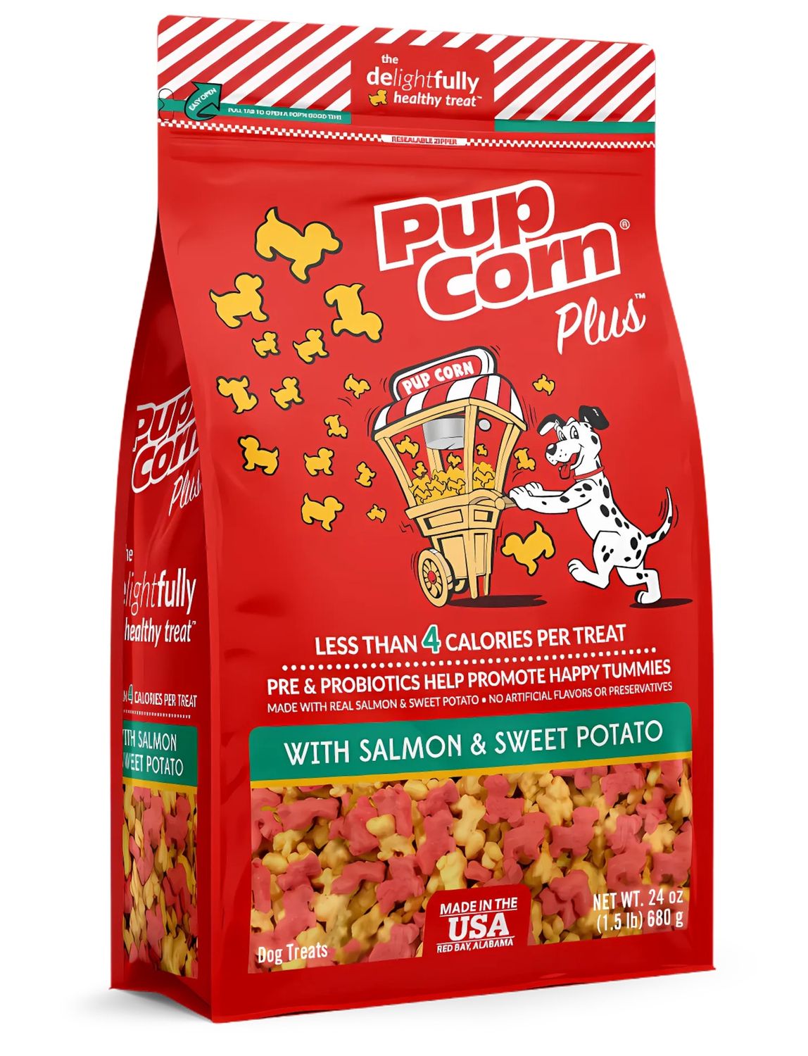 Pup Corn Plus with Salmon &amp; Sweet Potato Dog Treats 24.5 oz. bag