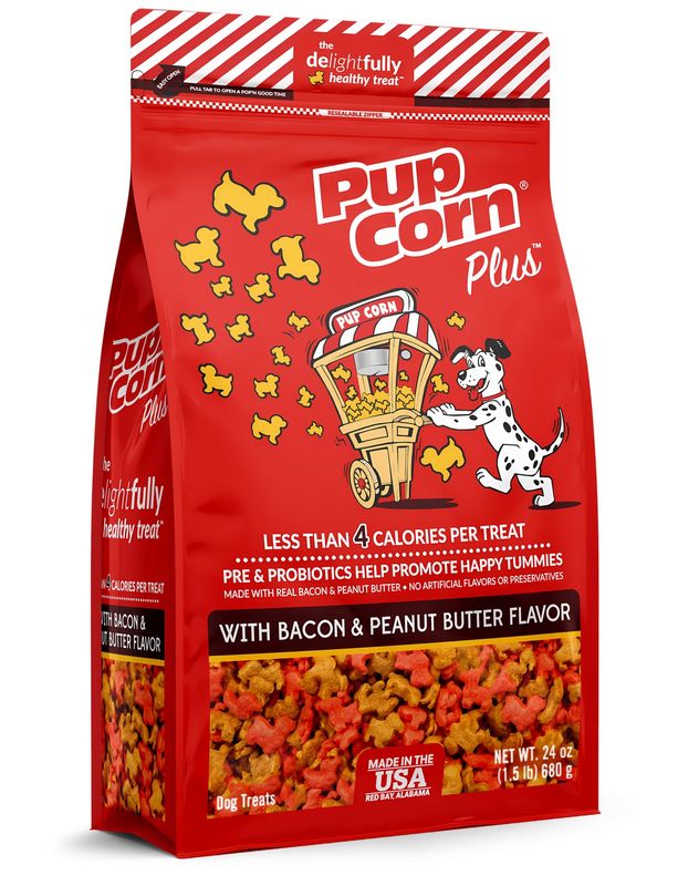 Pup Corn Plus with Bacon &amp; Peanut Butter Dog Treats 24.5 oz. bag
