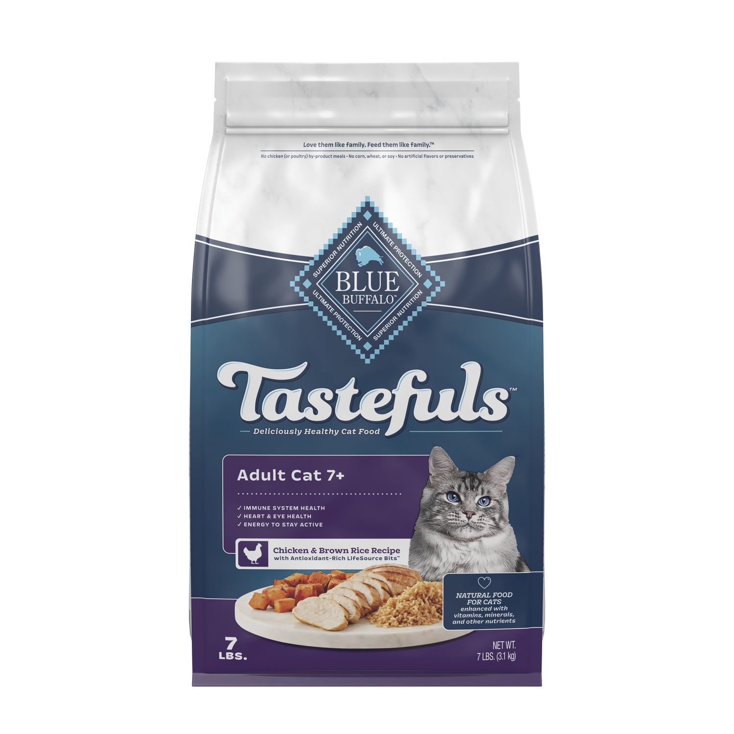 Blue Buffalo Tastefuls Adult Cat 7+ Chicken &amp; Brown Rice Dry Cat Food, Size: 7lb