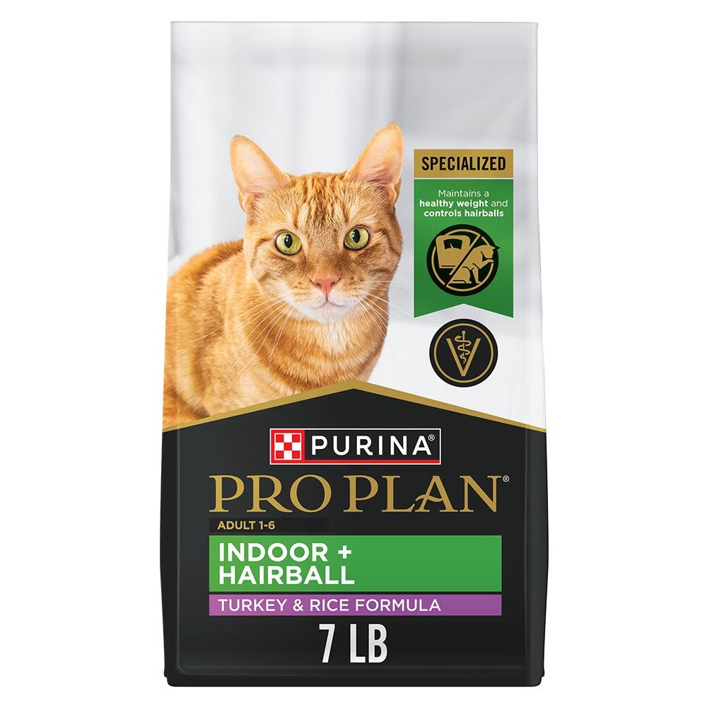 Pro Plan Adult Indoor + Hairball Turkey &amp; Rice Dry Cat Food, Size: 7lb